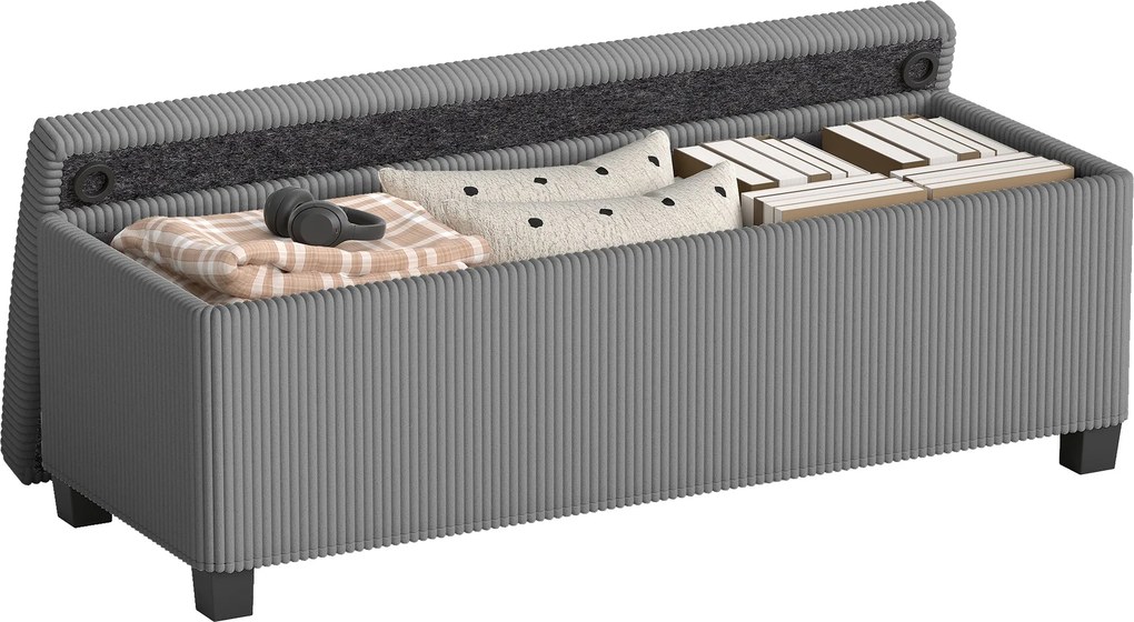 HOMCOM 84 l úložný taburet z manšestru s vekom, sivý — 112 × 42 × 40 cm | Aosom