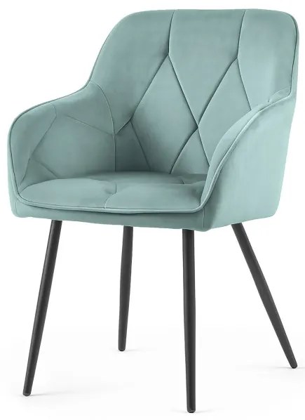 Sada dvoch jedálenských stoličiek DIAMANT zamatové, tyrkysové / čierne nohy (2 ks)