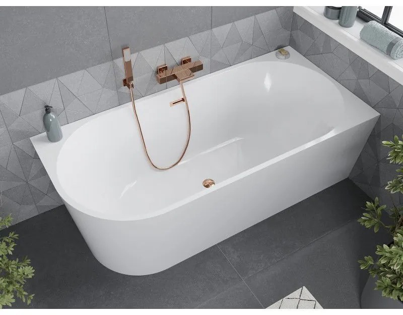 Mexen Mia, voľne stojaca rohová vaňa, pravá, 160 x 75 cm, biela, ružové zlato prepad, 52691607500P-60