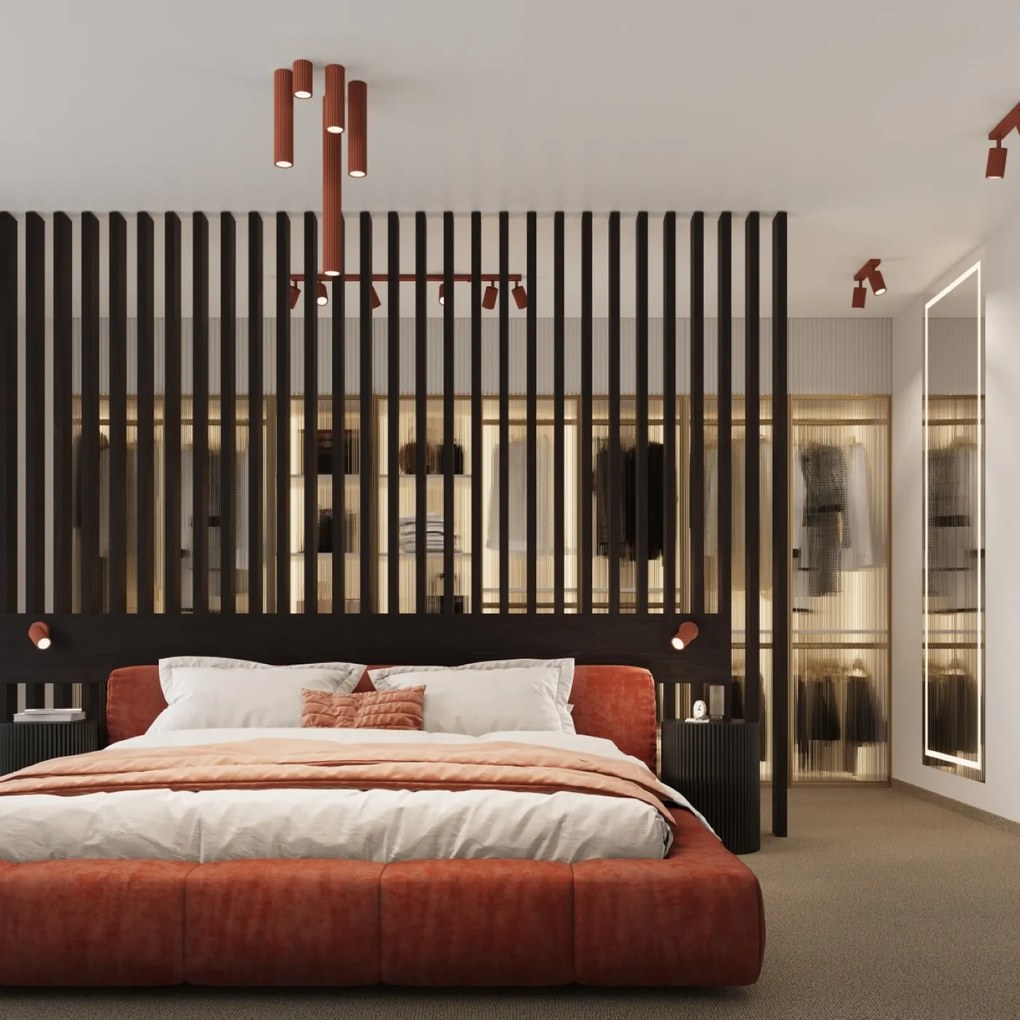 Stropné svietidlo Karbon, 1x okrovo červené kovové tienidlo, (20 cm)