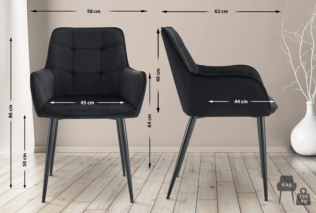 Jedálenská stolička Ferndale - zamat - čierna