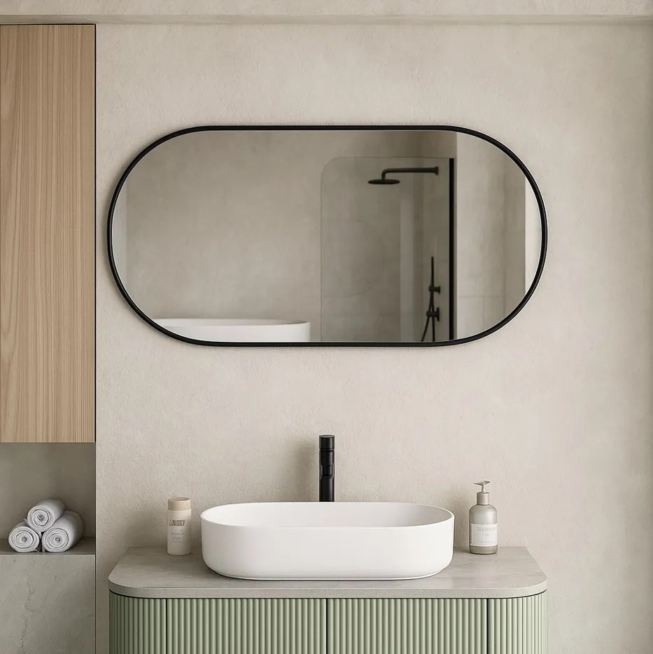 Erga Oval, oválne zrkadlo 50x90cm, čierny rám, ERG-V01-OVAL-5090-BK