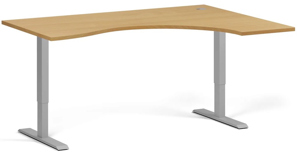 Ergonomický výškovo nastaviteľný stôl, 160x120 cm, 1 motor, L/P, sivá podnož, buk