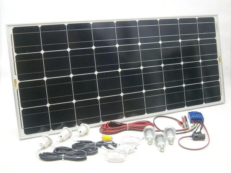 SOLAR Solárny monokryštalický systém SO122 100W 12V s USB výstupom a LED osvetlením