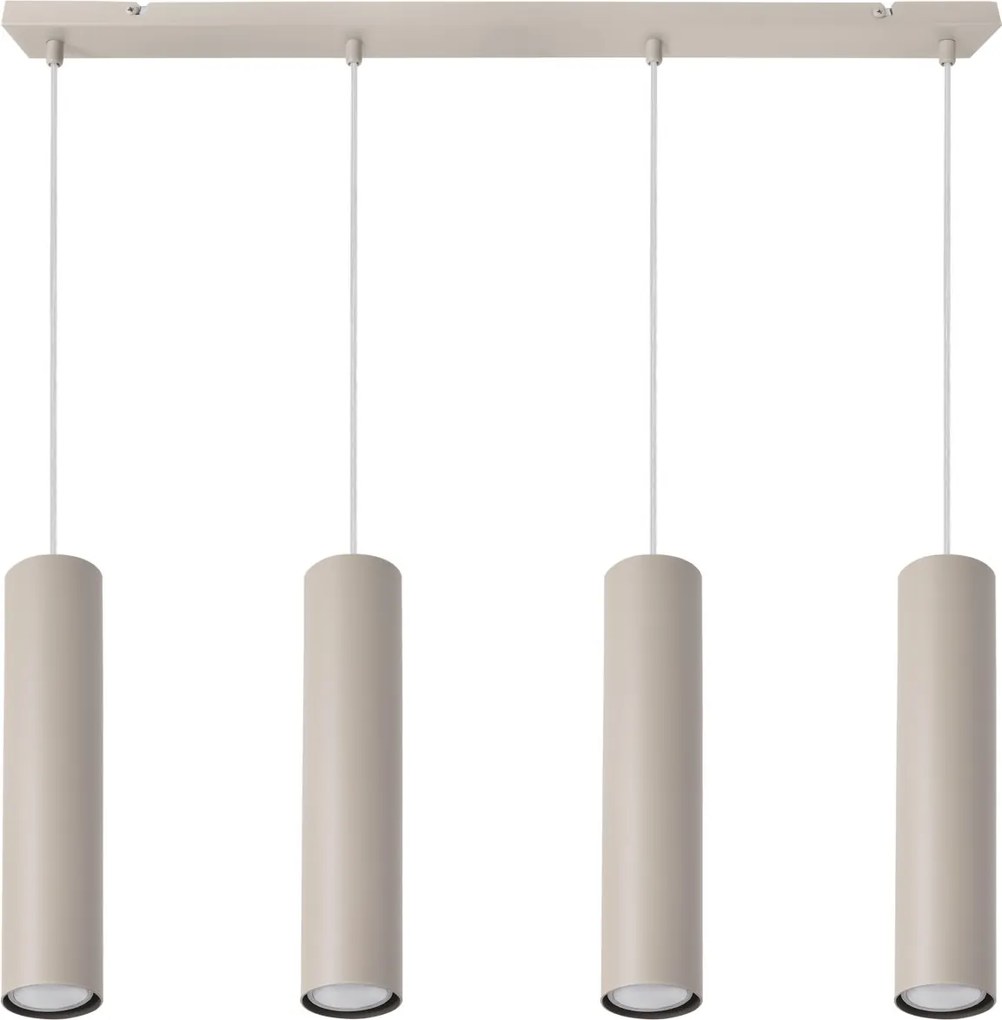 Závesné svietidlo Tuba, 4x béžové kovové tienidlo