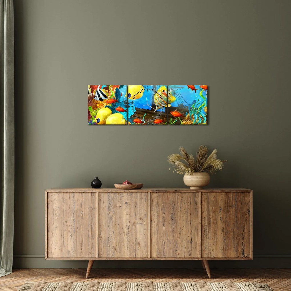 Obraz - Farebný koralový útes (s hodinami) (90x30 cm)