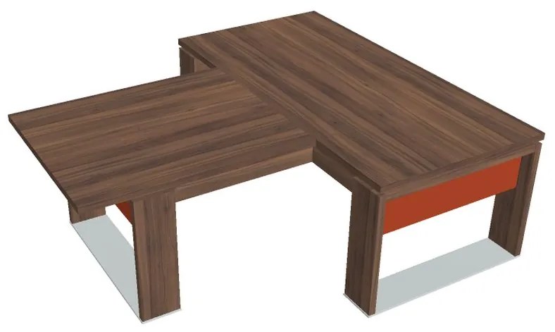 Stôl Verno+ S 200 x 220 cm s rokovacím prvkom, orech / oranžová