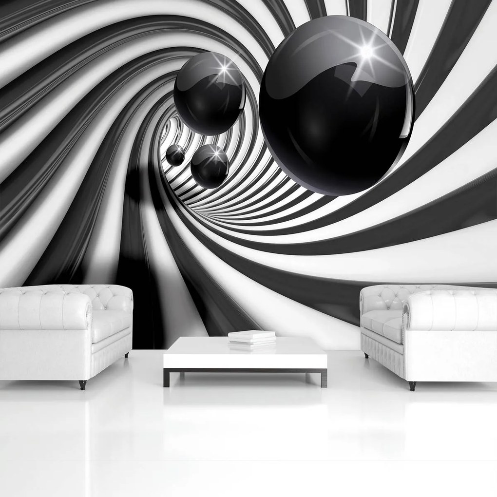 Fototapeta - 3D čiernobiely tunel (254x184 cm)