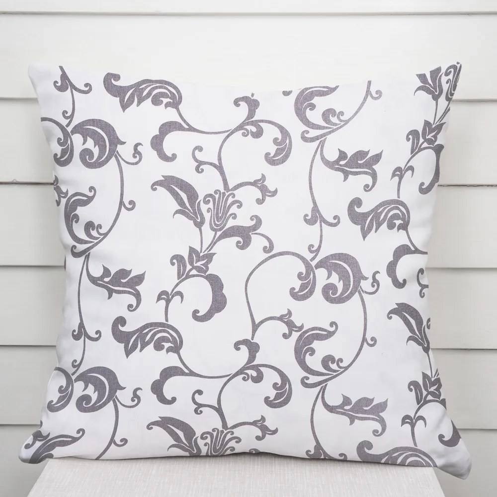 Biante Bavlnená obliečka na vankúš Sandra SA-184 Sivé kvetované ornamenty na bielom 50 x 70 cm