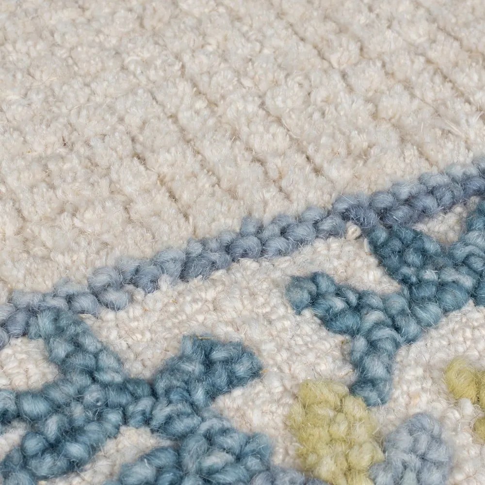 Modrý/slonovinový ručne tkaný koberec s prímesou vlny 200x290 cm Myla Floral Frame – Flair Rugs