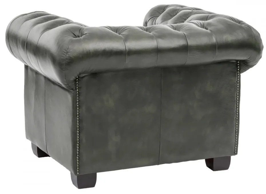 furniture-nabytek.cz - Masívne kreslo Chesterfield z pravej kože, zelené – 100×90×72 cm