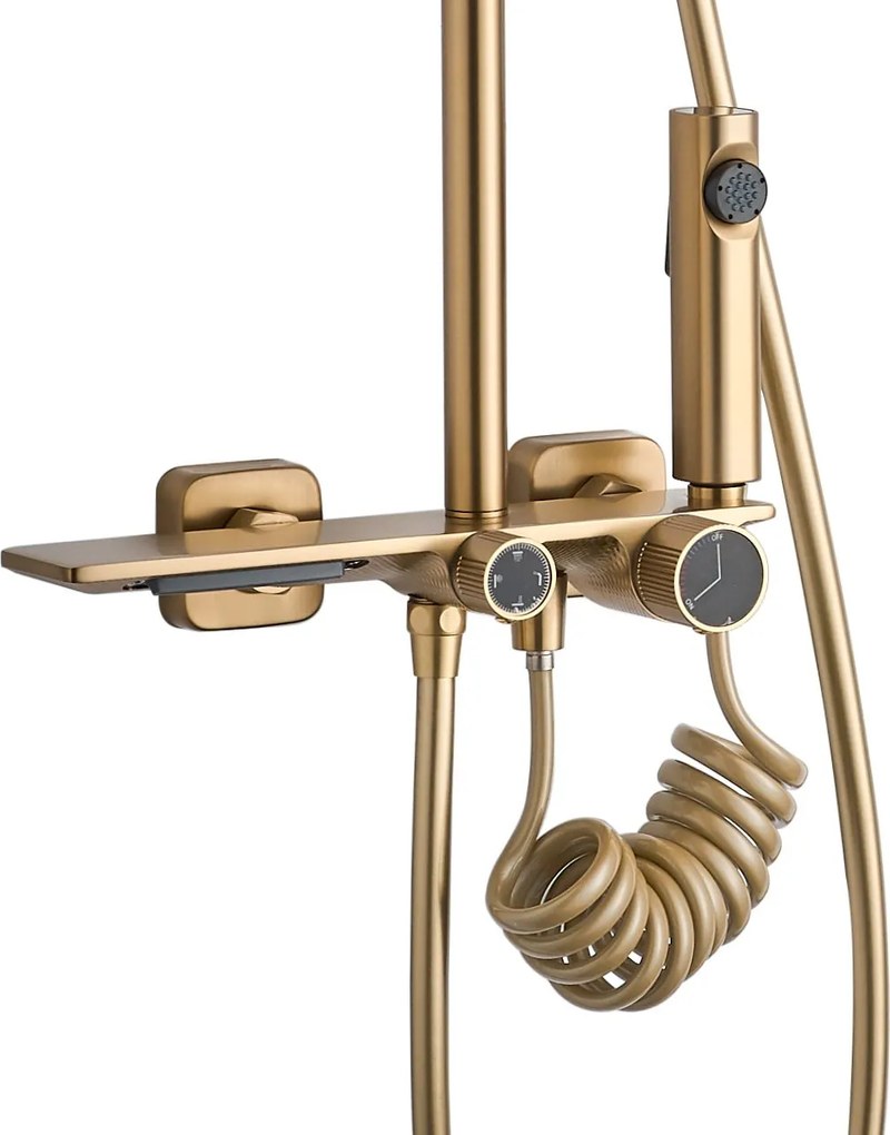 Rea Helix, nástenný sprchový set s termostatickou batériou a bidetovou spŕškou, zlatá matná, REA-P6621