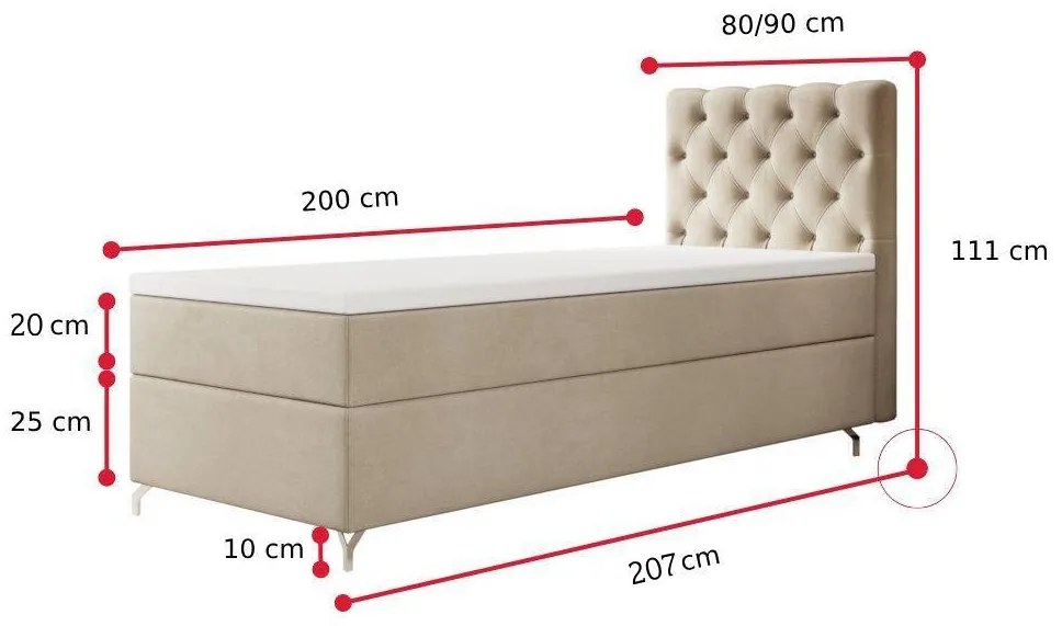 Čalúnená posteľ boxspring FESTER - monolith 92 / pravá / 90x200