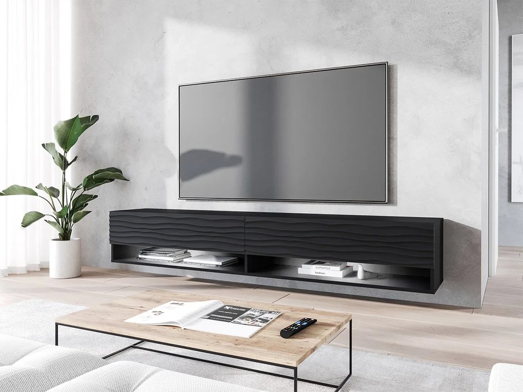 TV stolík/skrinka Adenik 180 MDF, Farby: biela / biela fala, Osvetlenie: osvetlenie LED RGB - farebné