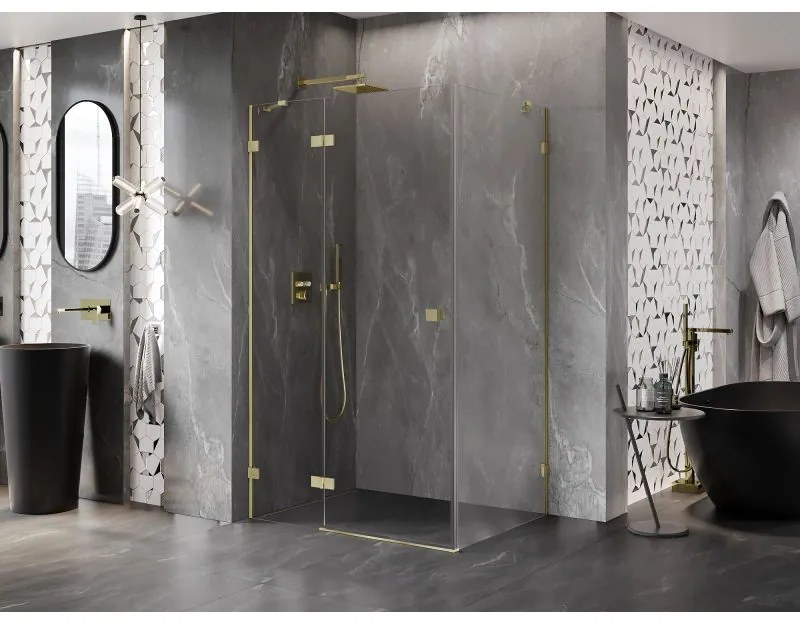 Mexen Lunar, 1-krídlový sprchový kút, ľavý, 95 x 80 cm, 8mm číre sklo, zlatý profil, 834-095-080-55-00-L