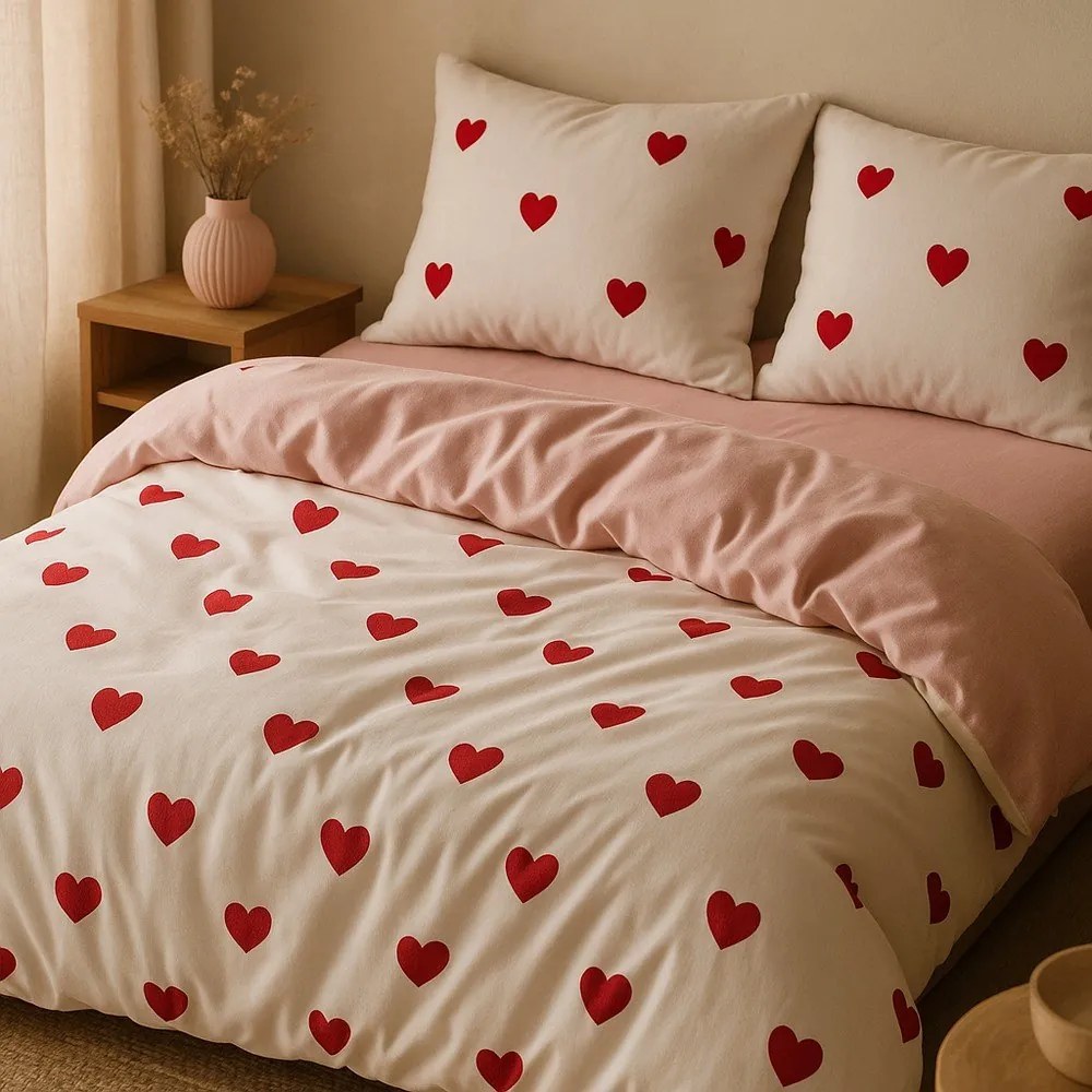 Ružové obliečky na jednolôžko/predĺžené s plachtou/3-dielne 160x220 cm Red Heart – Mila Home