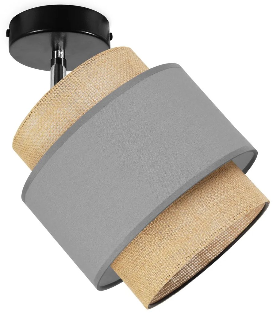 Bodové svietidlo Boho, 1x jutové/sivé textilné tienidlo, (možnosť polohovania)