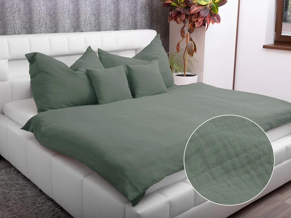 Biante Mušelínové posteľné obliečky Nature MSN-032 Tmavé sivozelené Predĺžené 140x220 a 70x90 cm