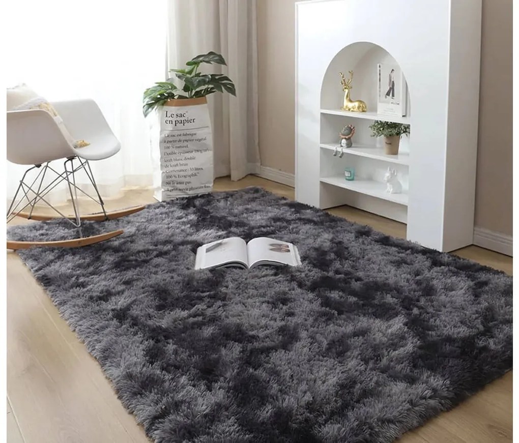 TZ Tmavosivý obdĺžnikový shaggy koberec Ombre Rozmer: 100x150
