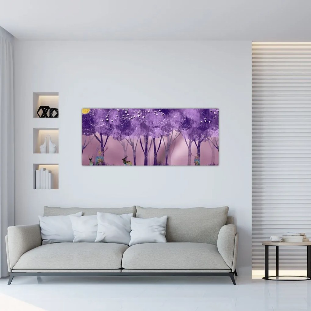 Obraz - Jelene v magickom lese (120x50 cm)