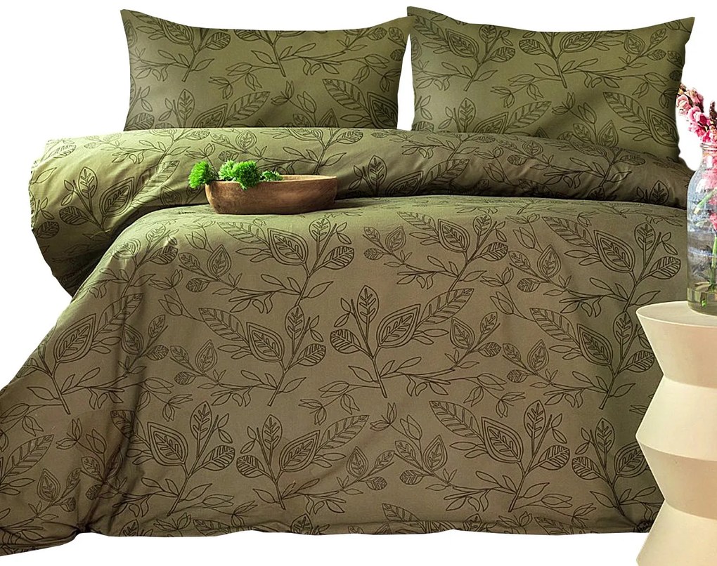 SATÉNOVÉ OBLIEČKY LUXURY GREEN 160X200 CM, 2KS 70X80 CM LISTY