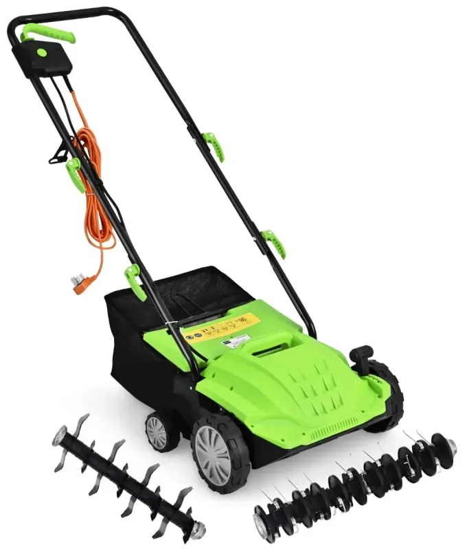 Elektrický vertikutátor 1500W vertikutátor a prevzdušňovač 2 v 1 104,5 x 51 x 103 cm zelená