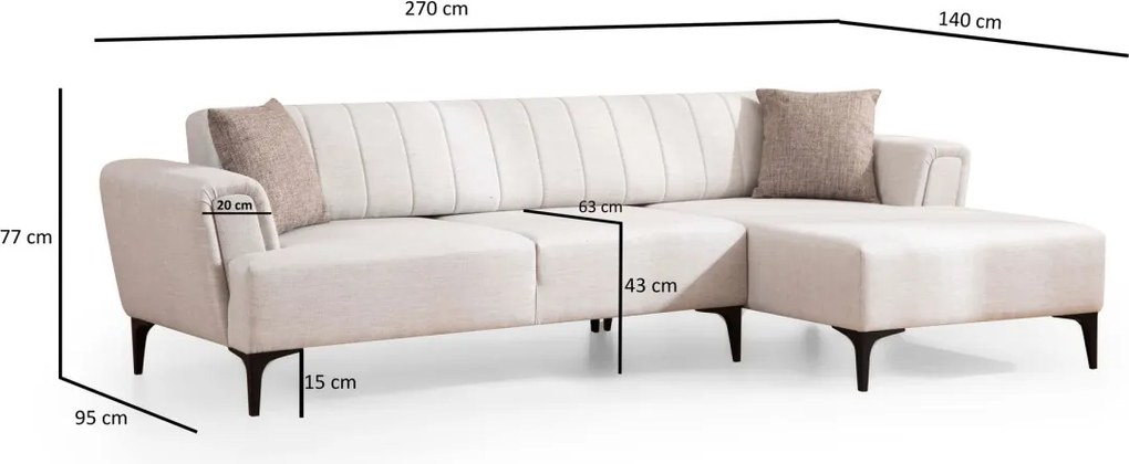 Rohová sedacia súprava Hamlet 270 cm ecru pravá