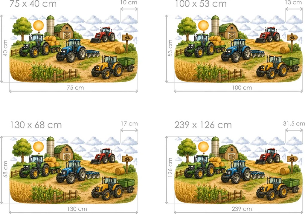 Traktory na farme nálepky na stenu za posteľou hárok 75 x 40 cm