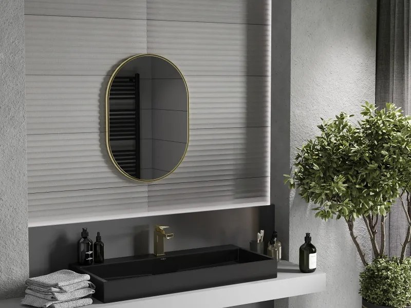 Mexen Loft oválne kúpeľňové zrkadlo 70 x 50 cm, zlatý brúsený rám - 9851-070-050-000-50
