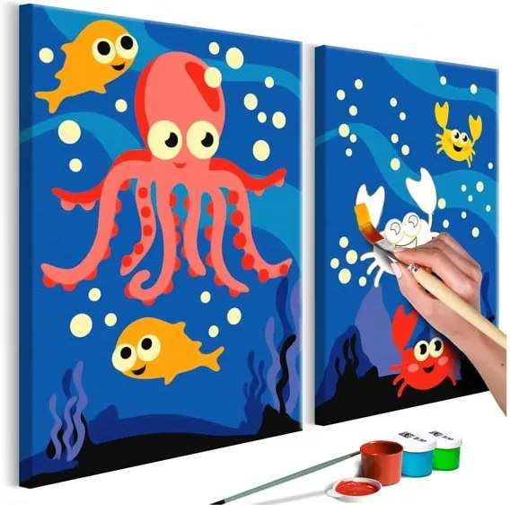 DIY set na tvorbu vlastného dvojdielneho obrazu na plátne Artgeist Ocean Animals, 33 × 23 cm