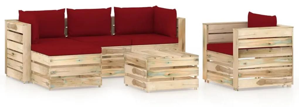 6-dielny záhradný set s podložkami zelené impregnované drevo