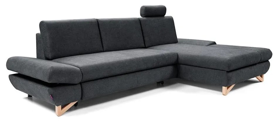 Rozkladacia rohová čalúnená sedacia súprava s úložným priestorom v tvare L AVESTA pravá antracit