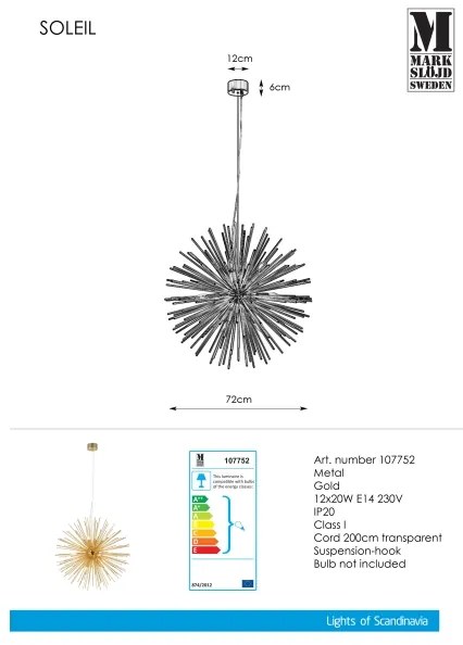 Markslöjd 107752 - Luster na lanku SOLEIL 12xE14/20W/260V rose gold