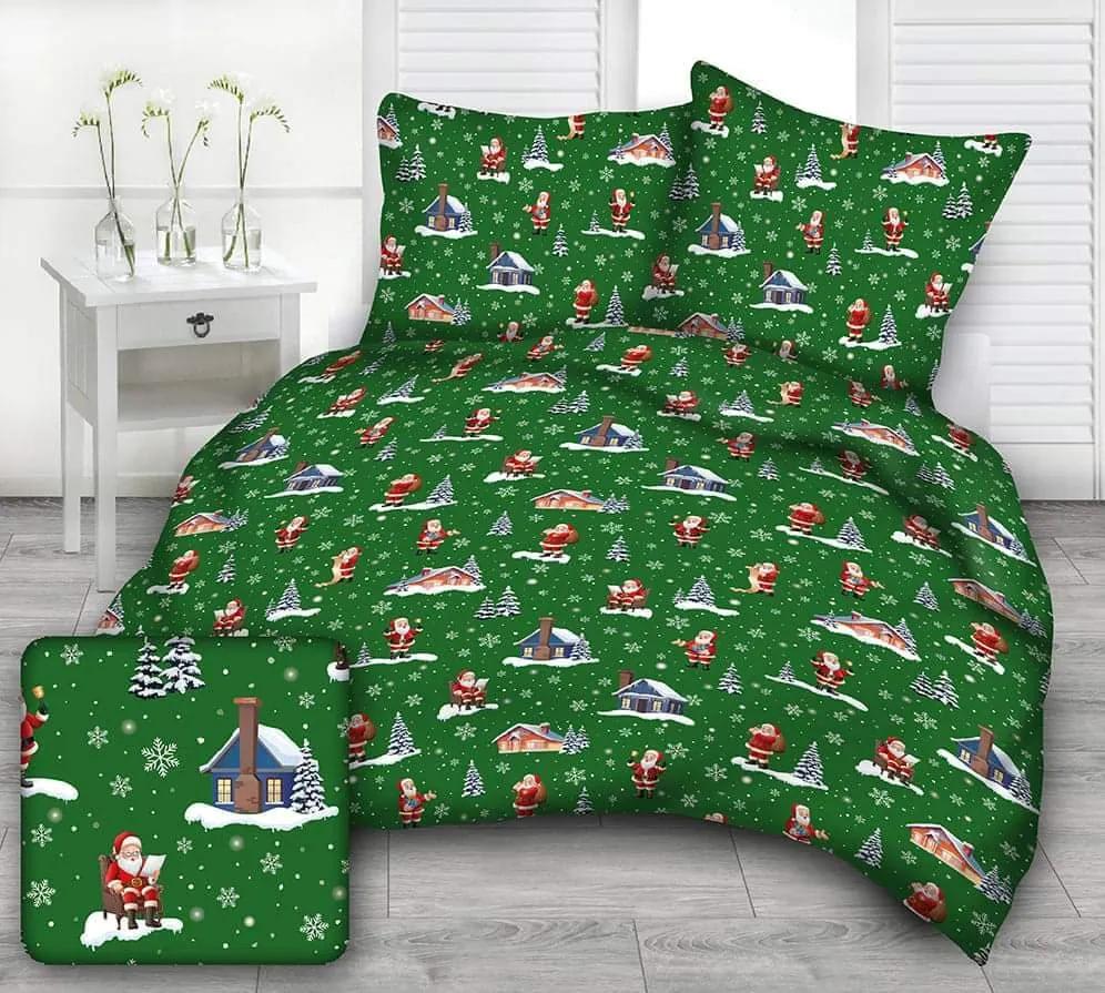 Vianočná posteľná obliečka Zelený Domček 140x200/70x90 cm