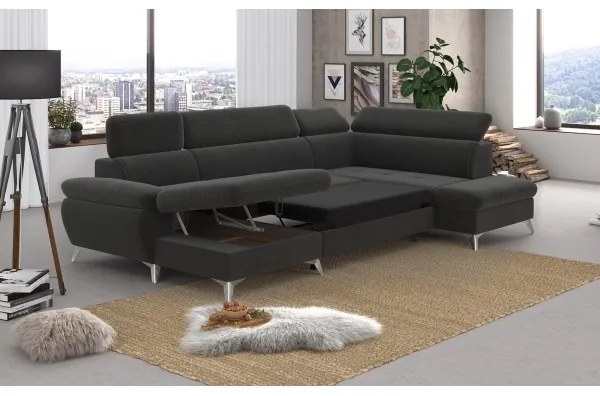 Rozkladacia rohová sedačka do U CATANIA pravá s úložným priestorom grafit