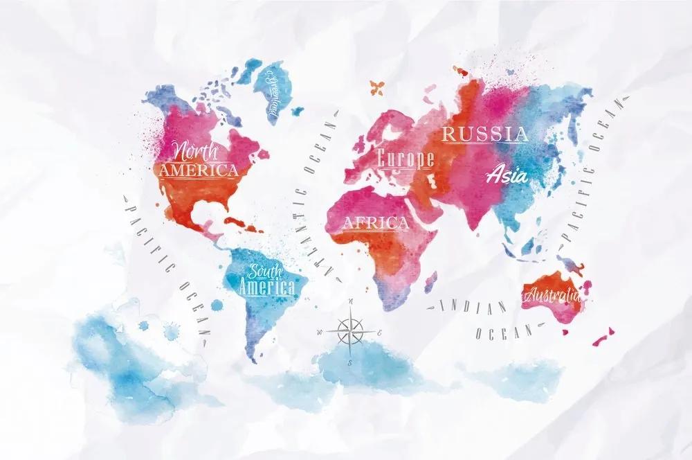 Tapeta akvarelová mapa sveta - 150x100