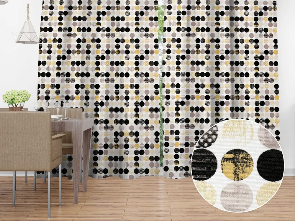 Biante Dekoračný záves Leona LN-058 Zlaté a čierne guličky na bielom 130x190 cm