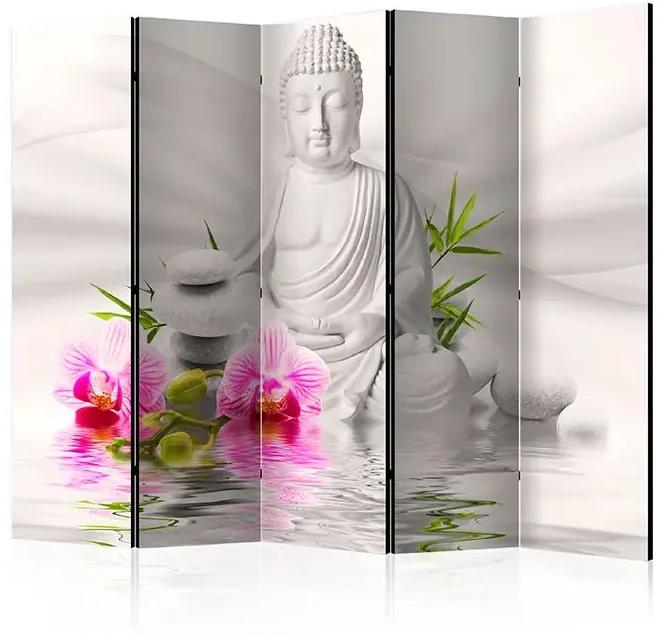 Paraván - Buddha and Orchids II [Room Dividers] Veľkosť: 225x172, Verzia: Akustický