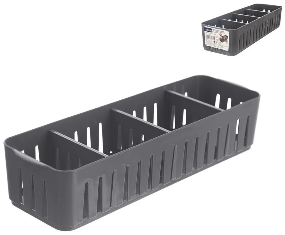 Orion Úložný box s priehradkami, stohovateľný, sivý, NIKI (4 priehradky), 32 x 10 x 7 cm