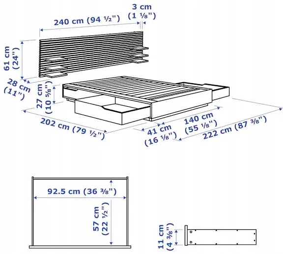 IKEA MANDAL Rám postele, opierka hlavy, breza/biela, 140 cm manželská