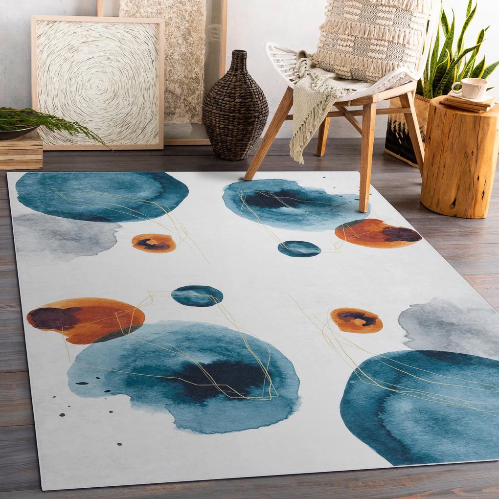 ANDRE 1112 umývací koberec Abstrakcie protišmykový - biely / modrý Veľkosť: 80x150 cm