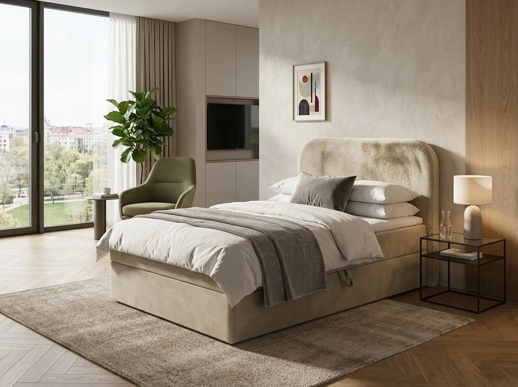 Čalúnená posteľ boxspring FORENA 90x200 cm krémová Matrac: Matrac Bonell pružinový