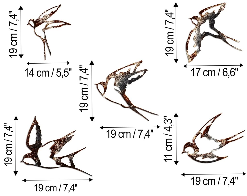 Nástěnná kovová dekorace Birds-2 vícebarevná