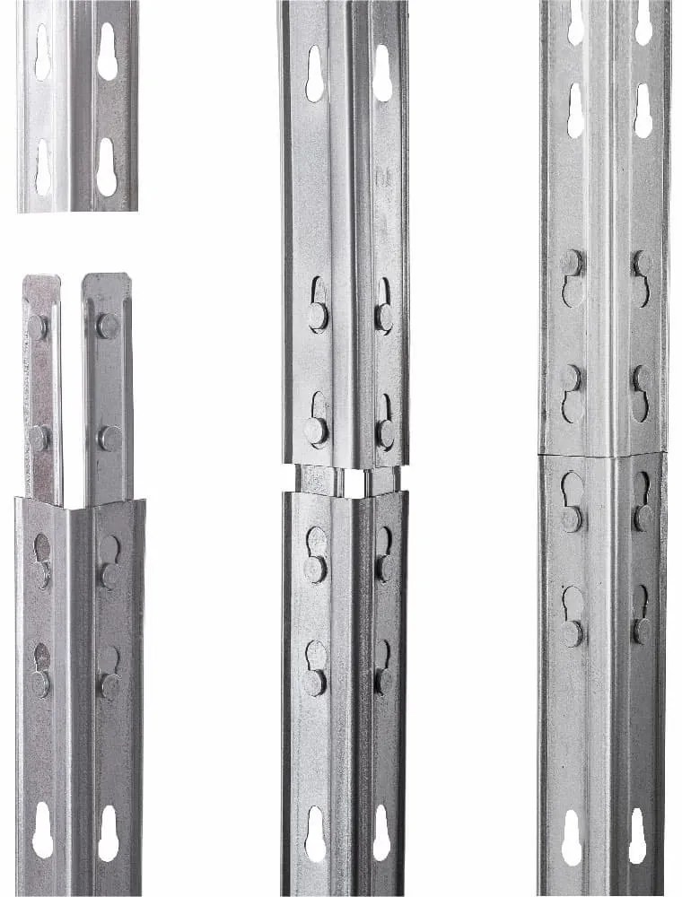 Rohový kovový regál RIVET, 180x90x45x64,5 cm, 4x HDF polica, zinok