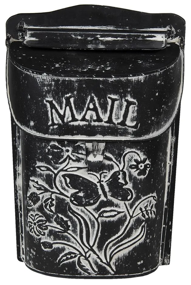 Čierna antik poštová schránka s kvetmi a motýľom Mail - 22*37*33 cm