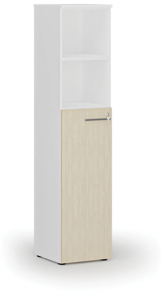 Kombinovaná kancelárska skriňa PRIMO WHITE, dvere na 3 poschodia, 1781 x 400 x 420 mm, biela/breza