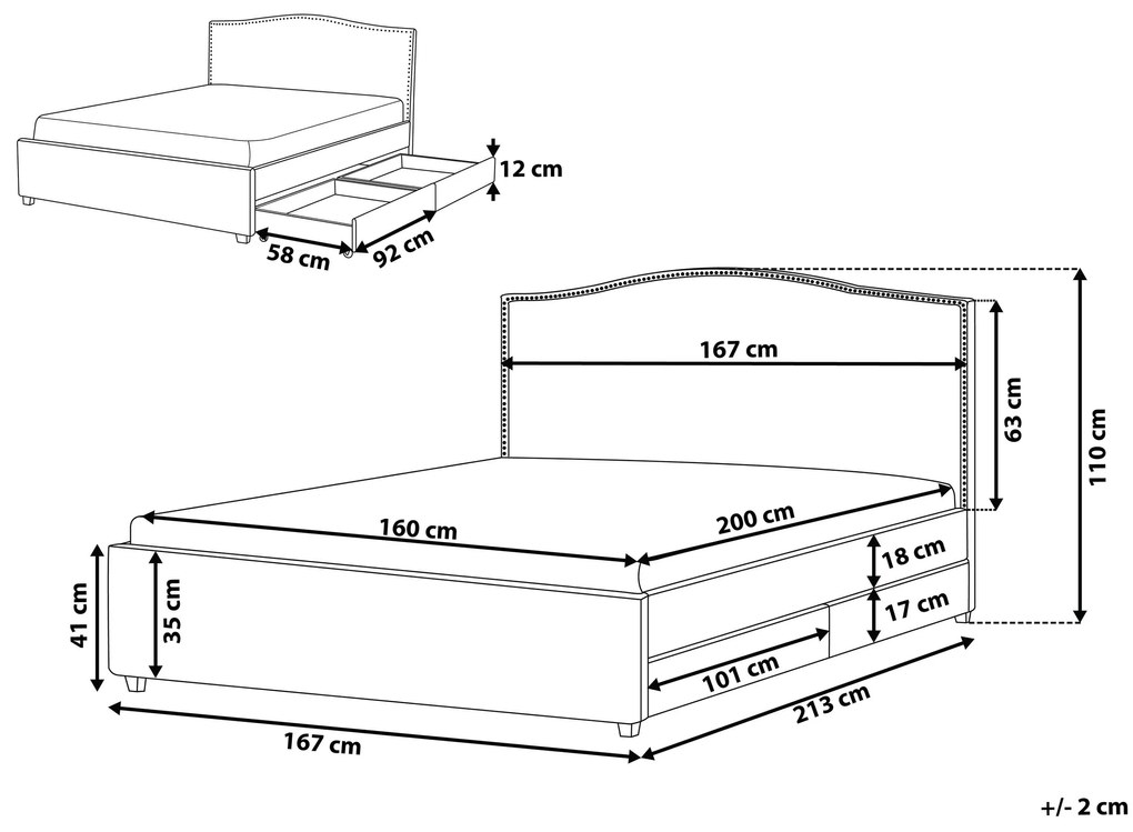 Čalúnená posteľ s úložným priestorom a bielym LED osvetlením 160 x 200 cm sivá MONTPELLIER Beliani