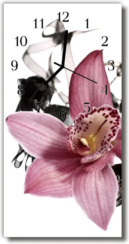Sklenené hodiny vertikálne  Kvety orchideí farebné