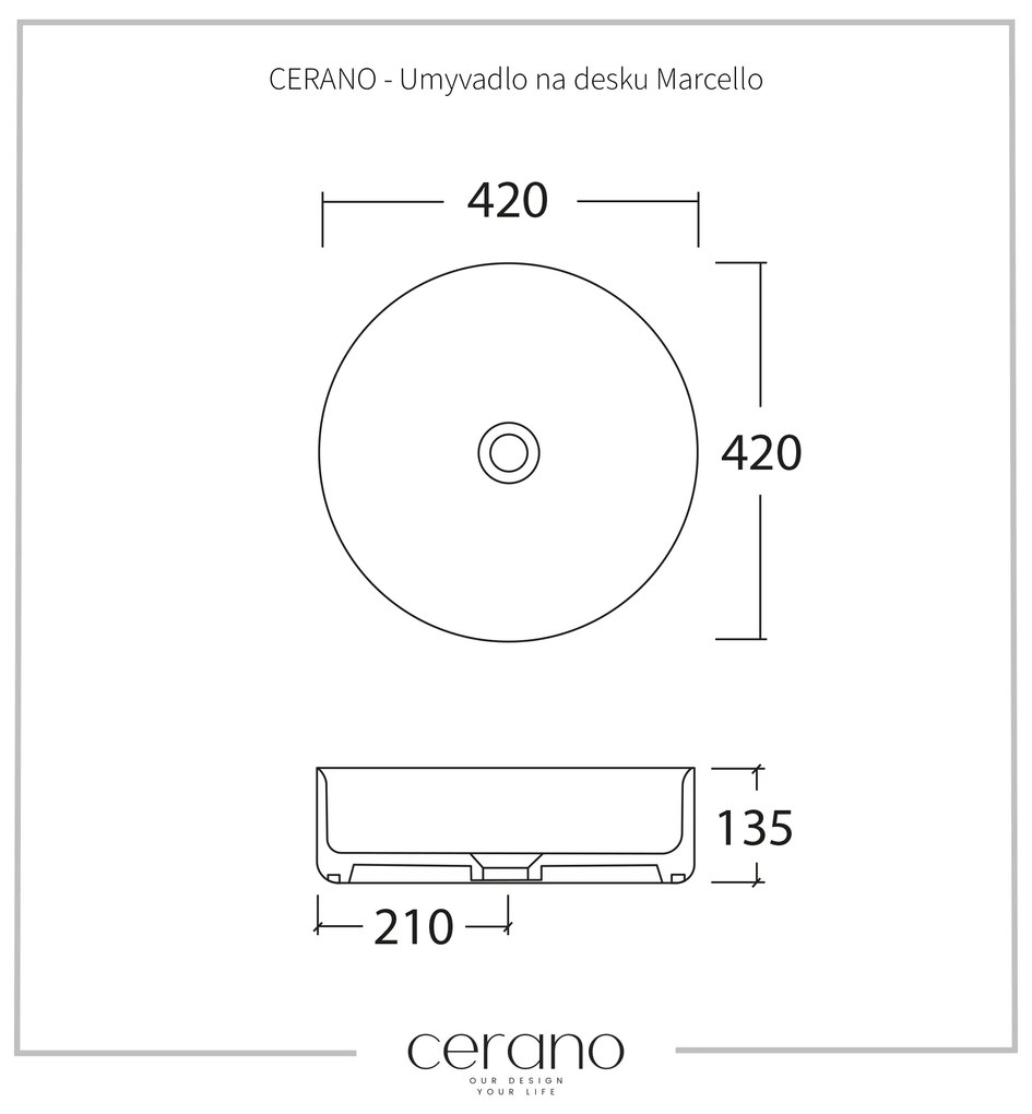 Cerano Marcello, keramické umývadlo na dosku 420x420x135 mm, biela lesklá, CER-CER-417194