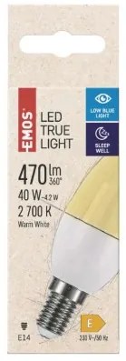 EMOS LED žiarovka True Light, E14, 4,2 W, 470lm, teplá biela